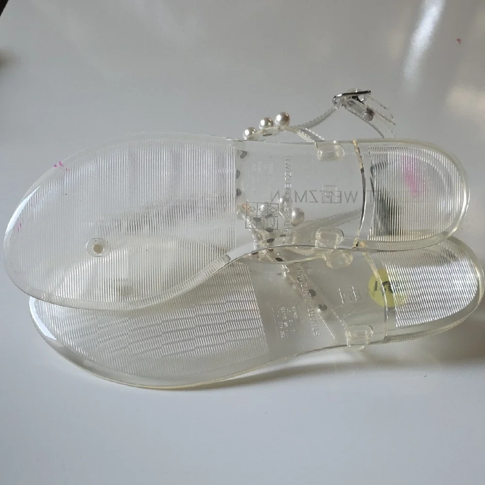 STUART WEITZMAN Pearl-Embellished‎ Clear Sandals